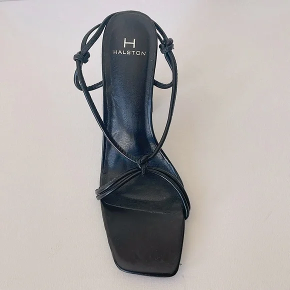 NWOT H by HALSTON PICASSO BLACK STRAPPY SQUARE TOE SPOOL HEELS SANDALS 8.5M - Picture 3 of 12